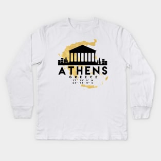 Athens Greece Skyline Map Art Kids Long Sleeve T-Shirt